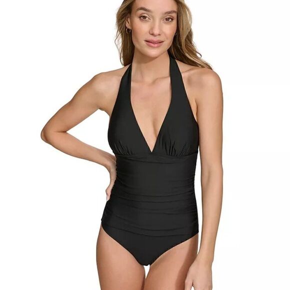 NWT DKNY Black One-Piece Swimsuit Size M/10 - Picture 1 of 12